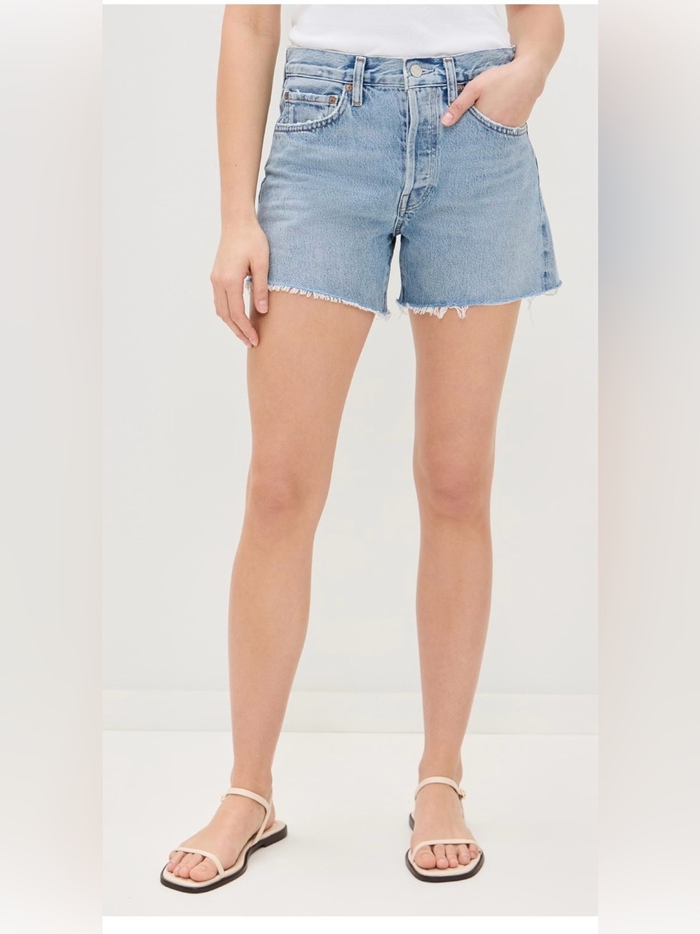 Agolde Parker Light Wash Raw Hem Denim Shorts 23